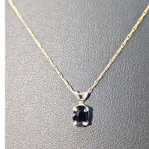 VTG 14K Marked & Tested Black Gemstone Pendant on 14K Yellow Gold Chain Necklace
